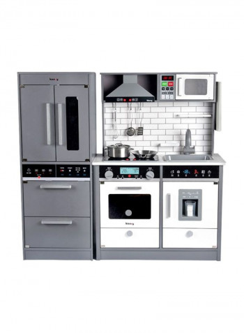 Wooden Kitchen With Refrigerator Pretend Playset