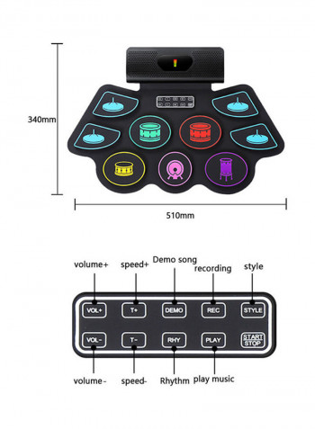 Electronic Bluetooth Roll-Up Drum Set with Tone Tuning and Recording Function