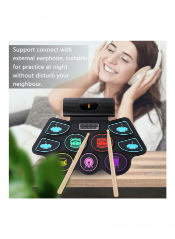 Electronic Bluetooth Roll-Up Drum Set with Tone Tuning and Recording Function