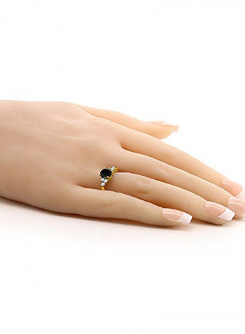 Black Onyx and White Topaz 925 Yellow Gold Plated Silver Ring 0.63 Ct Oval