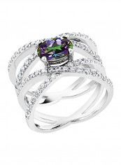 Green Mystic Topaz 925 Sterling Silver Women's Criss Cross Ring 2.23 Ct Oval