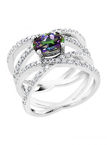 Green Mystic Topaz 925 Sterling Silver Women's Criss Cross Ring 2.23 Ct Oval