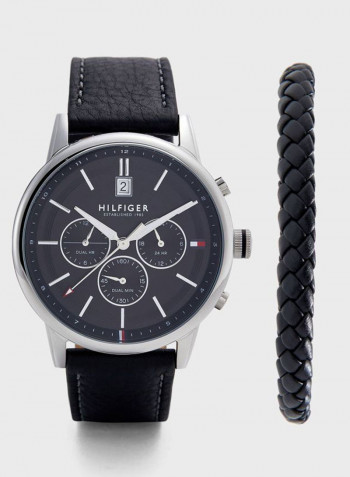 Men's Leather Analog Wrist Watch