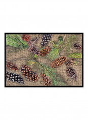 Burlap And Pine Cones Printed Doormat Multicolour 18x27x0.25inch