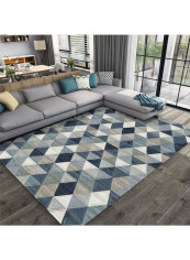 Colourblock Living Room Rug Blue/Off White 140x200cm