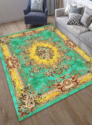 Floral Print Anti-Skid Soft Mat Green/Yellow 140X200centimeter