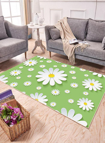 3D Flower Print Anti-Skid Soft Mat Green/White 140X200centimeter