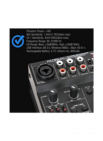 USB Audio Mixer DJ Controller PAD15MXU Black