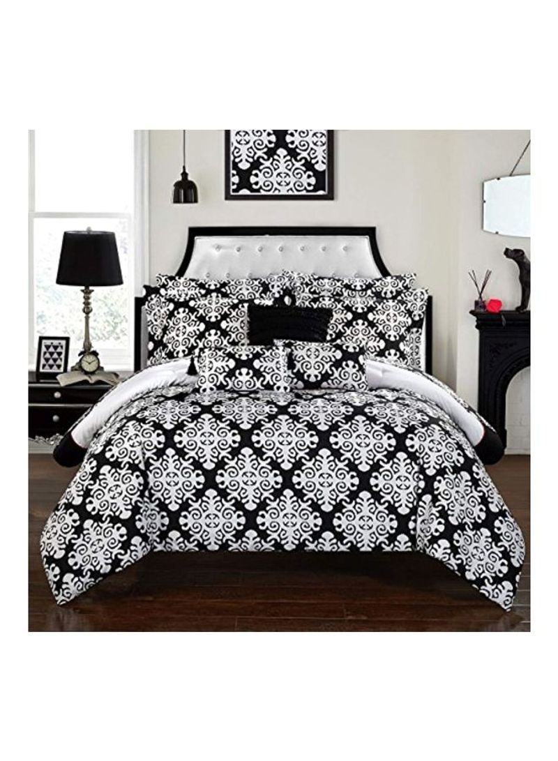 10-Piece Reversible Comforter Set Black/White Queen