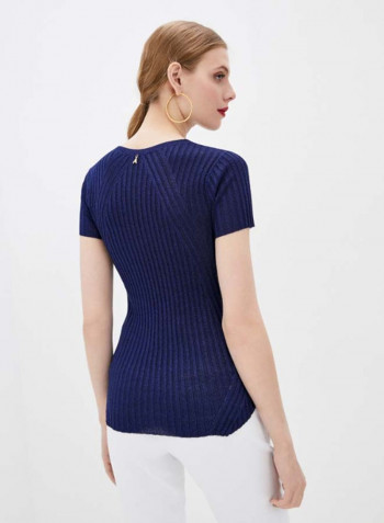 Solid Pattern Knitted Sweater Blue