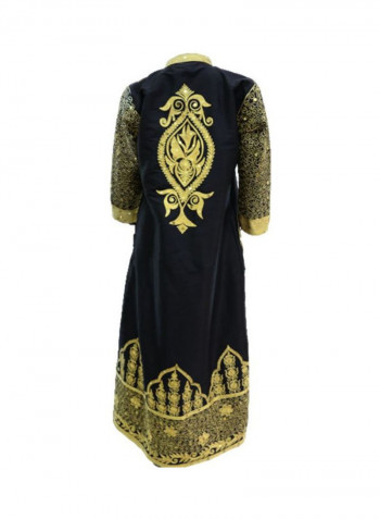 Al Darzy Long Sleeve Jalabiya Dress Gold/Black