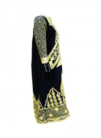 Al Darzy Long Sleeve Jalabiya Dress Gold/Black