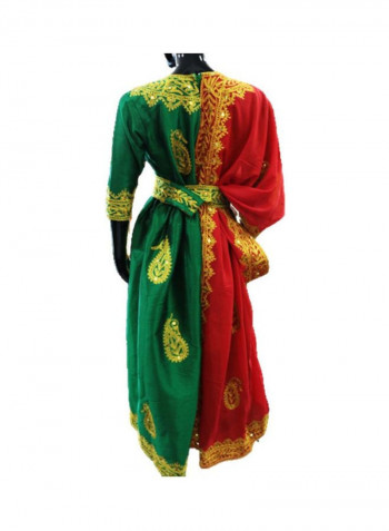 Al Darzy Bahraini Traditional Jalabiya Green/Red/Gold