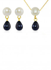 18 Karat Yellow Gold Button Pearl Drop With Pearl Jewellery Set