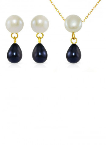 18 Karat Yellow Gold Button Pearl Drop With Pearl Jewellery Set