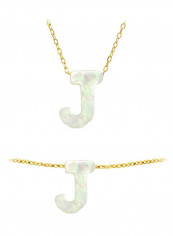 18 Karat Gold J Letter Mother Of Pearl Jewellery Set