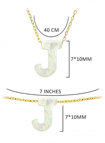 18 Karat Gold J Letter Mother Of Pearl Jewellery Set