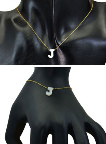 18 Karat Gold J Letter Mother Of Pearl Jewellery Set
