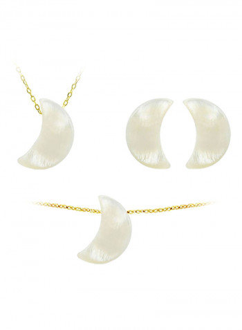 18 Karat Gold Crescent Shape Mother Of Pearl Jewellery Set