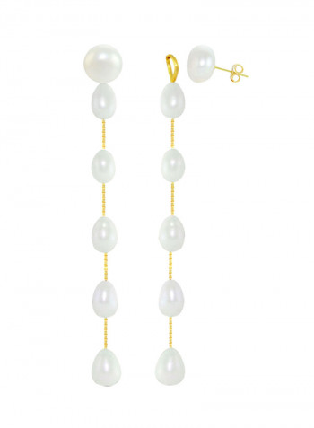 18 Karat Gold Pearl Studded Drop Earrings