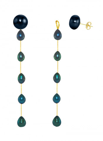 18 Karat Gold Pearl Studded Drop Earrings