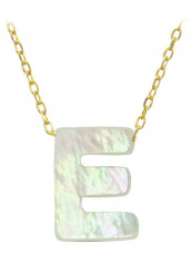 18 Karat E Letter Mother Of Pearl Pendent Necklace