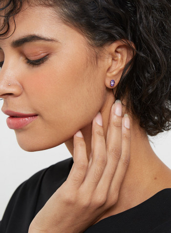 18 Karat Gold Amethyst Oval Earrings