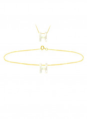 18 Karat Gold H Letter Mother Of Pearl Jewellery Set