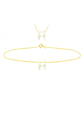 18 Karat Gold H Letter Mother Of Pearl Jewellery Set