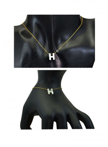 18 Karat Gold H Letter Mother Of Pearl Jewellery Set