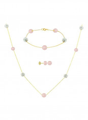 18 Karat Gold Crystal Balls And Pearls Jewellery Set