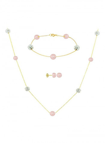 18 Karat Gold Crystal Balls And Pearls Jewellery Set