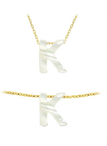 18 Karat Gold K Letter Mother Of Pearl Pendant Necklace And Bracelet Set