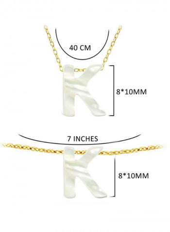 18 Karat Gold K Letter Mother Of Pearl Pendant Necklace And Bracelet Set