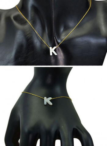 18 Karat Gold K Letter Mother Of Pearl Pendant Necklace And Bracelet Set