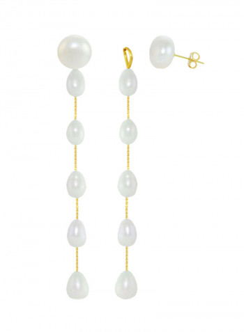 18 Karat Gold Pearl Studded Drop Earrings