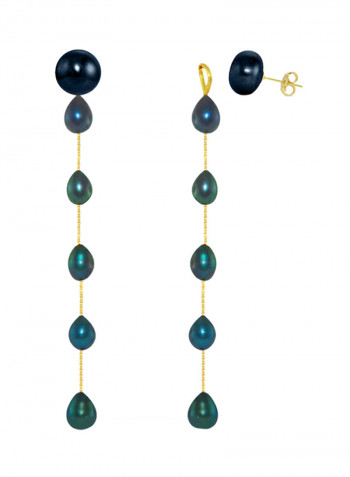 18 Karat Yellow Gold Pearl Studded Dangle Earrings