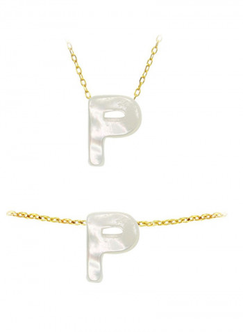 18 Karat Gold P Letter Mother Of Pearl Jewellery Set