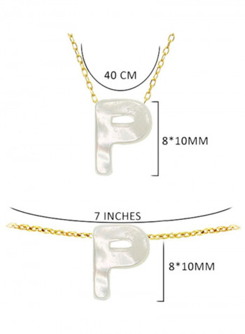 18 Karat Gold P Letter Mother Of Pearl Jewellery Set