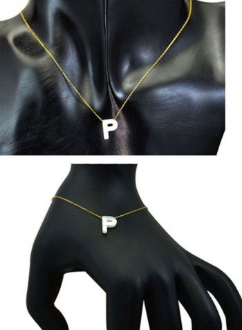 18 Karat Gold P Letter Mother Of Pearl Jewellery Set