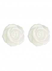 18 Karat Gold Rose Carved Mother Of Pearl Earrings