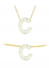 18 Karat Gold C Letter Mother Of Pearl Jewellery Set