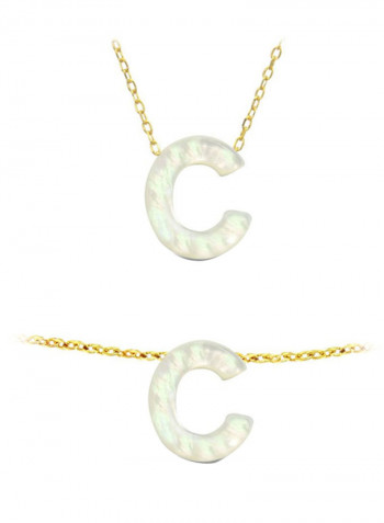18 Karat Gold C Letter Mother Of Pearl Jewellery Set