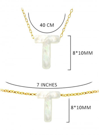 18 Karat Gold T Letter Mother Of Pearl Jewellery Set