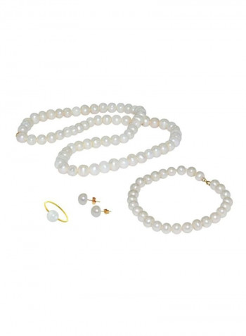 5-Piece 10 Karat Gold Pearl Strand Jewellery Set