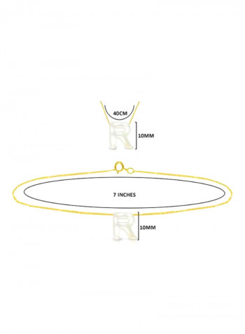 18 Karat Gold R Letter Mother Of Pearl Jewellery Set