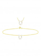 18 Karat Gold U Letter Mother Of Pearl Jewellery Set