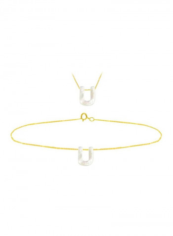 18 Karat Gold U Letter Mother Of Pearl Jewellery Set