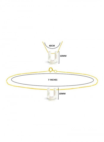 18 Karat Gold U Letter Mother Of Pearl Jewellery Set