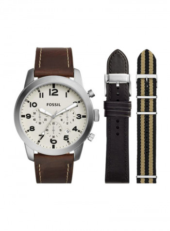 Men's Leather Analog Wrist Watch 3FS5182SET